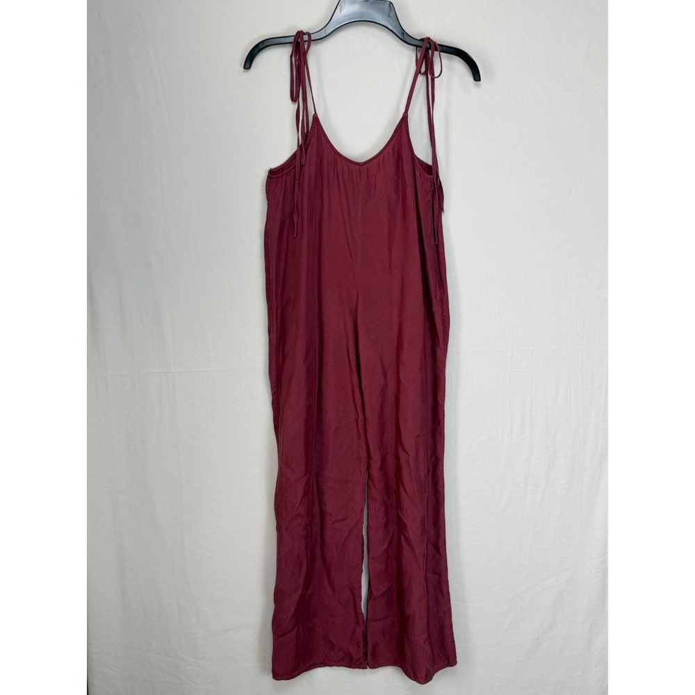 Honey Punch Women Jumpsuit M Burgundy Wine Tie Shoulder Wide Leg 6IR0207H-1